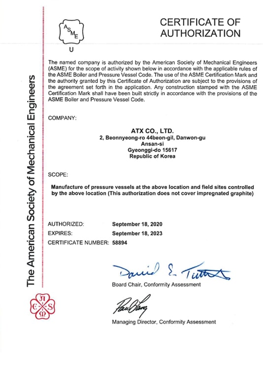 ATX Certification ASME