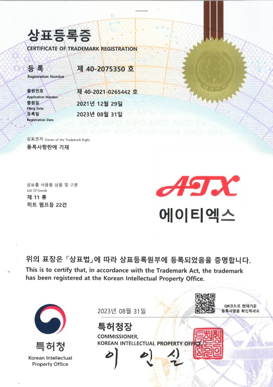 ATX Trademark registration certificate