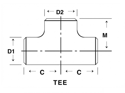 Technical diagram of a pipe tee showing dimensions