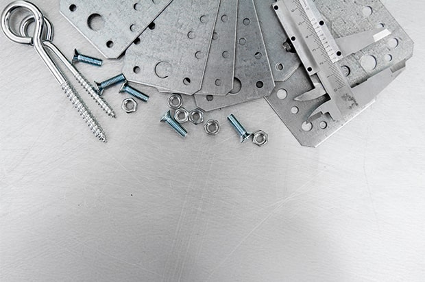 Metal parts and tools such as bolts, nuts, and screws